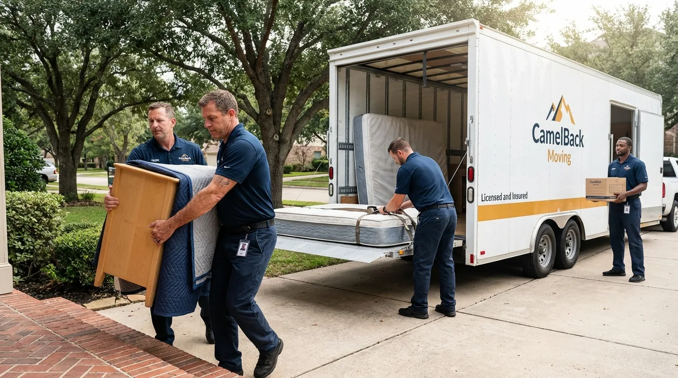 Crew loading residential truck for cross-state move from Lake Waccamaw, NC